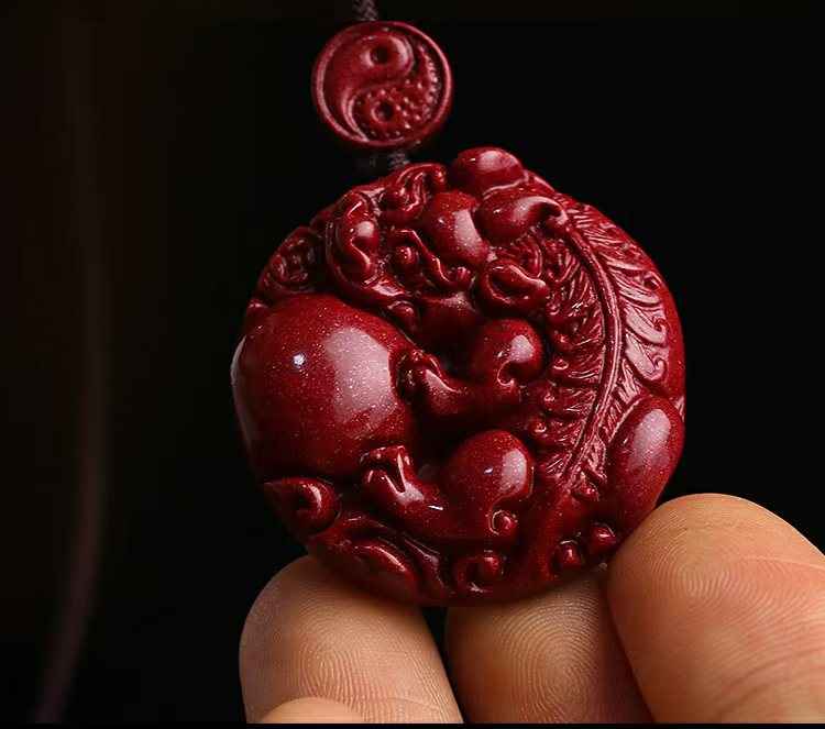 Purple-Gold Cinnabar Ruyi Pi Xiu Pendant – Double Blessings of Fortune & Wisdom